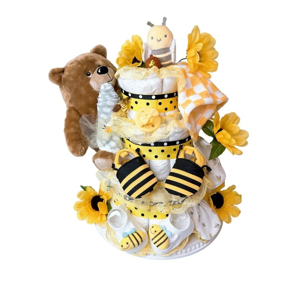 Honey Teddy Bear Diaper Cake, Bees baby Shower
